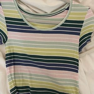 American Eagle green, purple, and blue size XS, and fits tight.